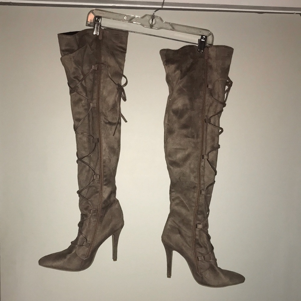 Brown Over-the-Knee Lace-Up Boots
